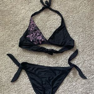 Black Bikini with Purple Floral Detail